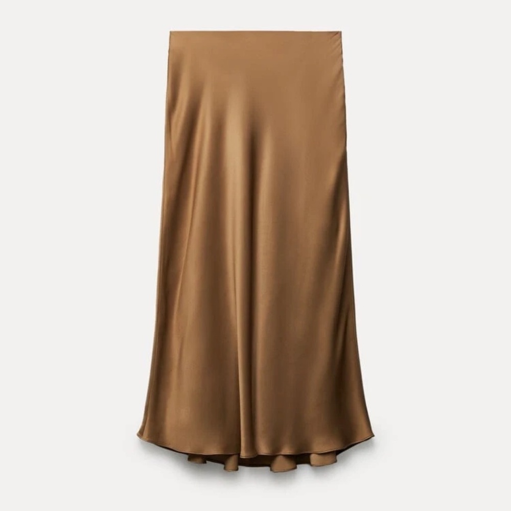 Zara Satin Skirt Brown Midi Satin Size XL NWT